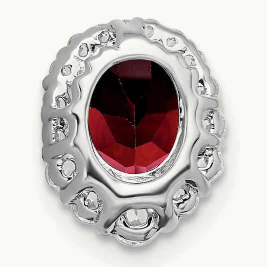 Oval Garnet and Diamond Halo Chain Slide, 14K White Gold