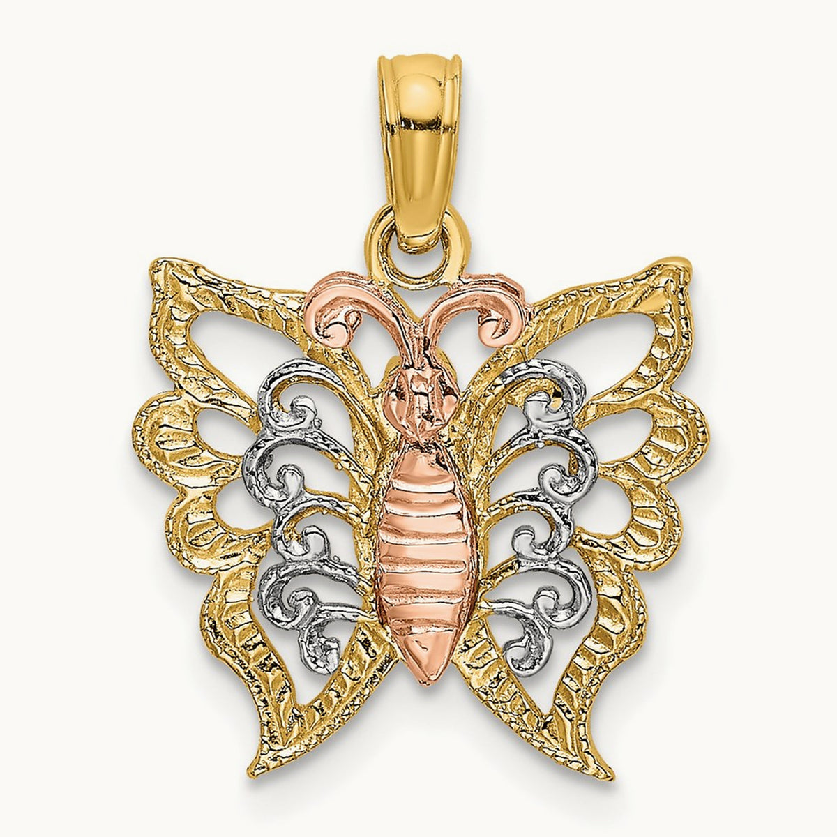 w/White Rhodium Butterfly Cut-Out Charm, 14K Two-tone