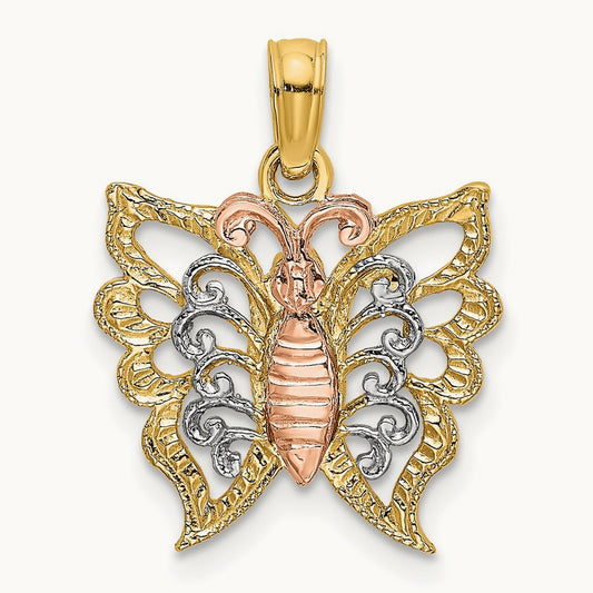 w/White Rhodium Butterfly Cut-Out Charm, 14K Two-tone