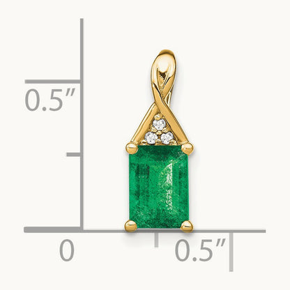 Rectangle Emerald and Diamond Pendant — 14K Yellow Gold, 15.75mm