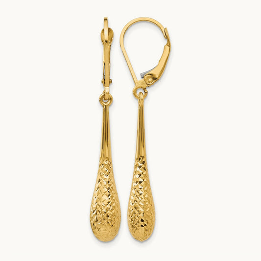 Diamond-cut Leverback Earrings — 14K Yellow Gold