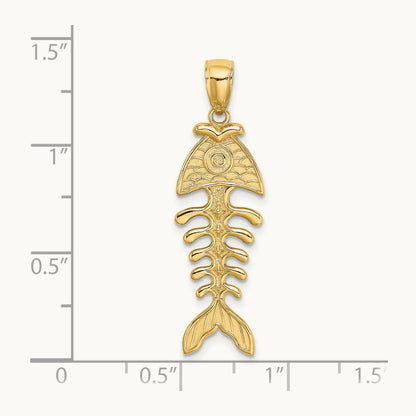 3-D Polished/ Textured Fishbone Charm, 14K