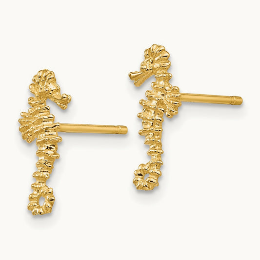 Mini Left and Right Seahorse Post Earrings, 14K