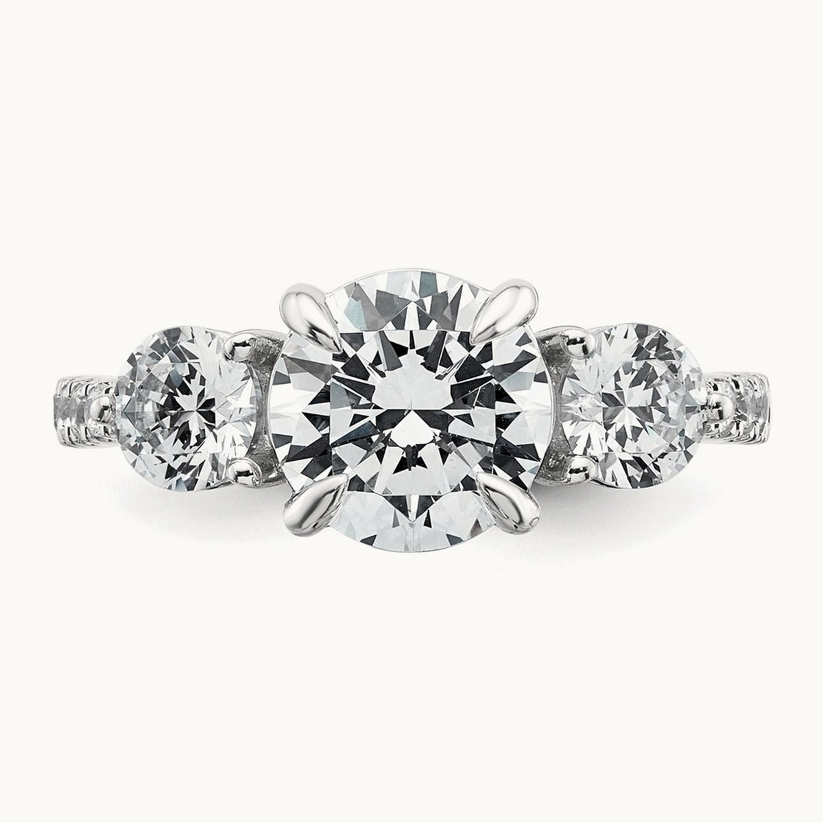 Round 3 Stone Engagement Ring, 1.50-3.00 ct tw Lab-Grown Diamond — 3 ct, 14K White Gold