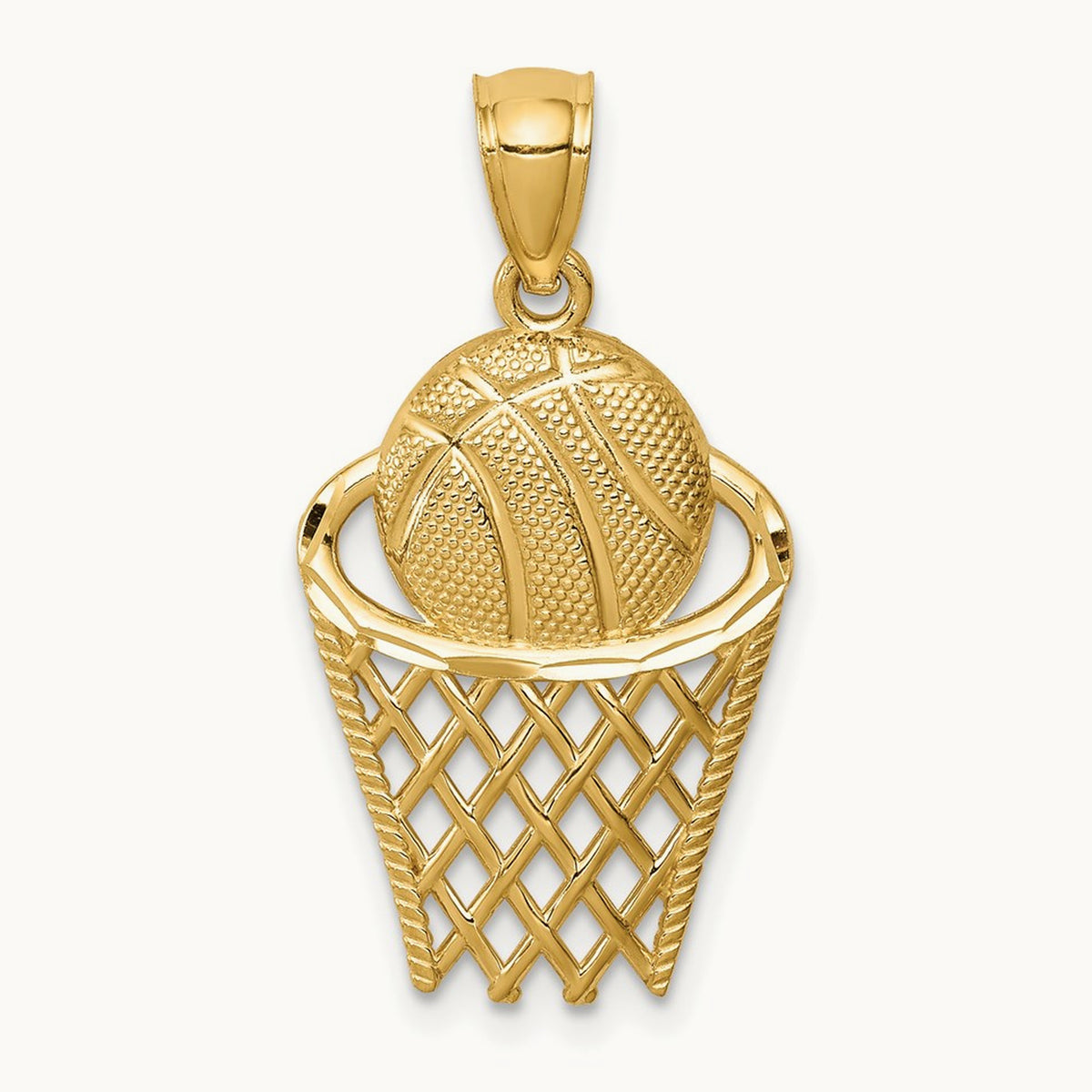 Basketball in Hoop Pendant, 14K