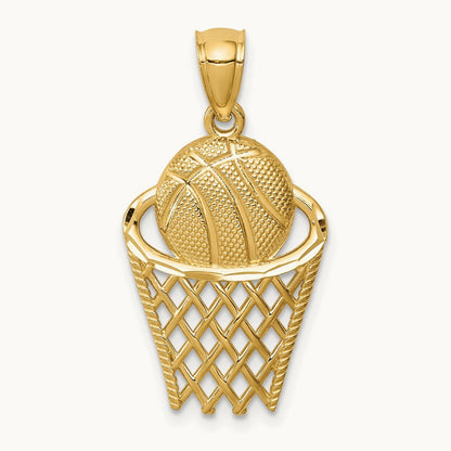 Basketball in Hoop Pendant, 14K