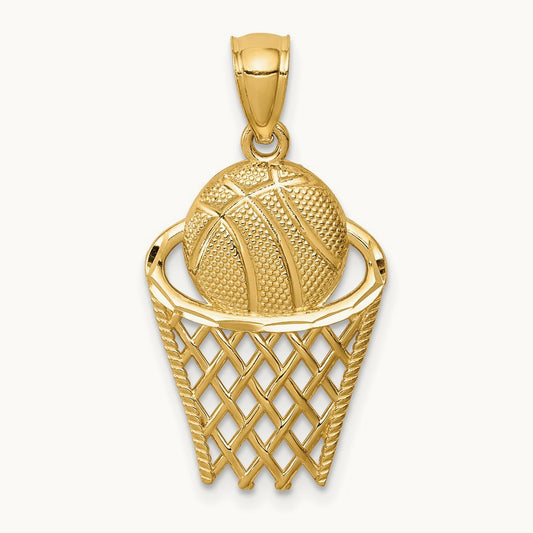 Basketball in Hoop Pendant, 14K
