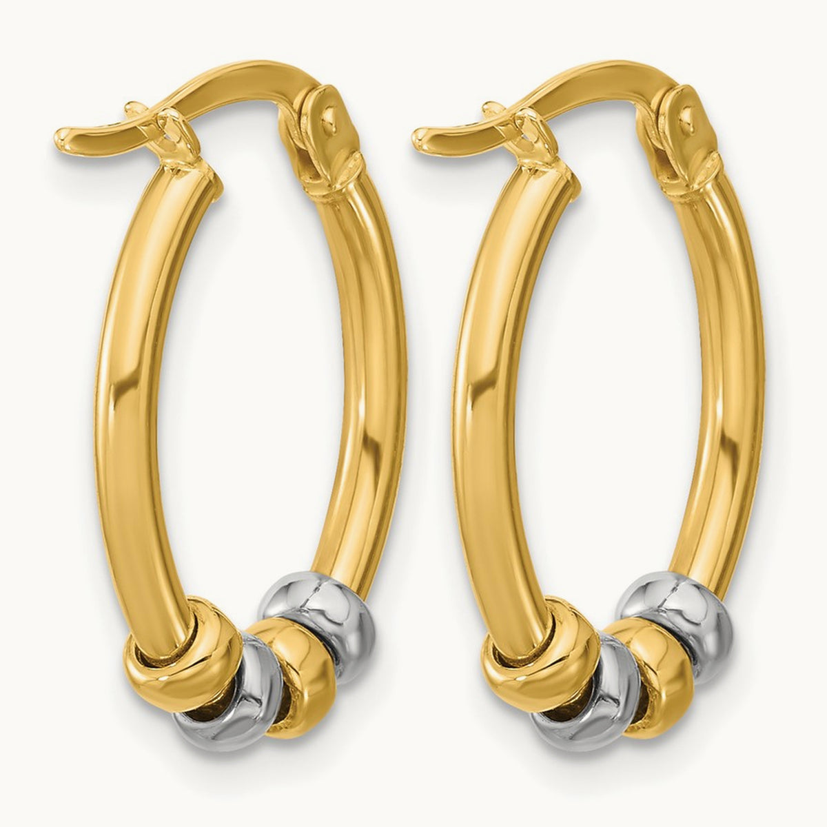 Polished with Beads Oval Hoop Earrings — 14mm
