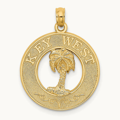 KEY WEST w/Palm Tree Circle Charm, 14K