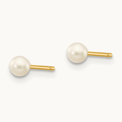 3- White Round Freshwater Cultured Pearl Stud Post Earrings, 4mm, 14K