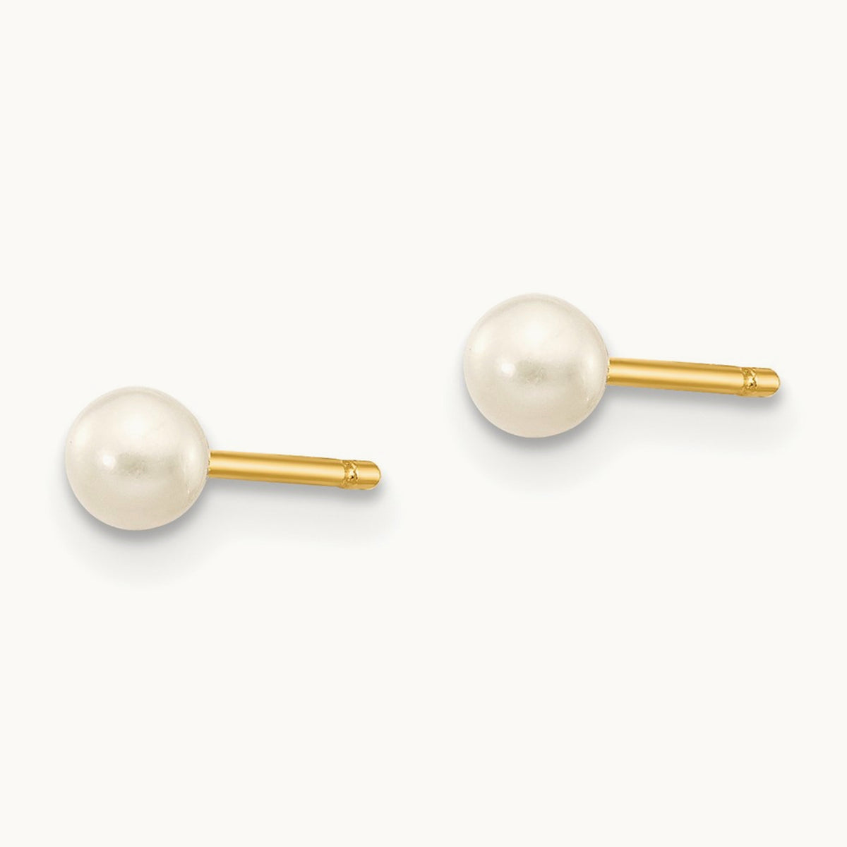 3- White Round Freshwater Cultured Pearl Stud Post Earrings, 4mm, 14K