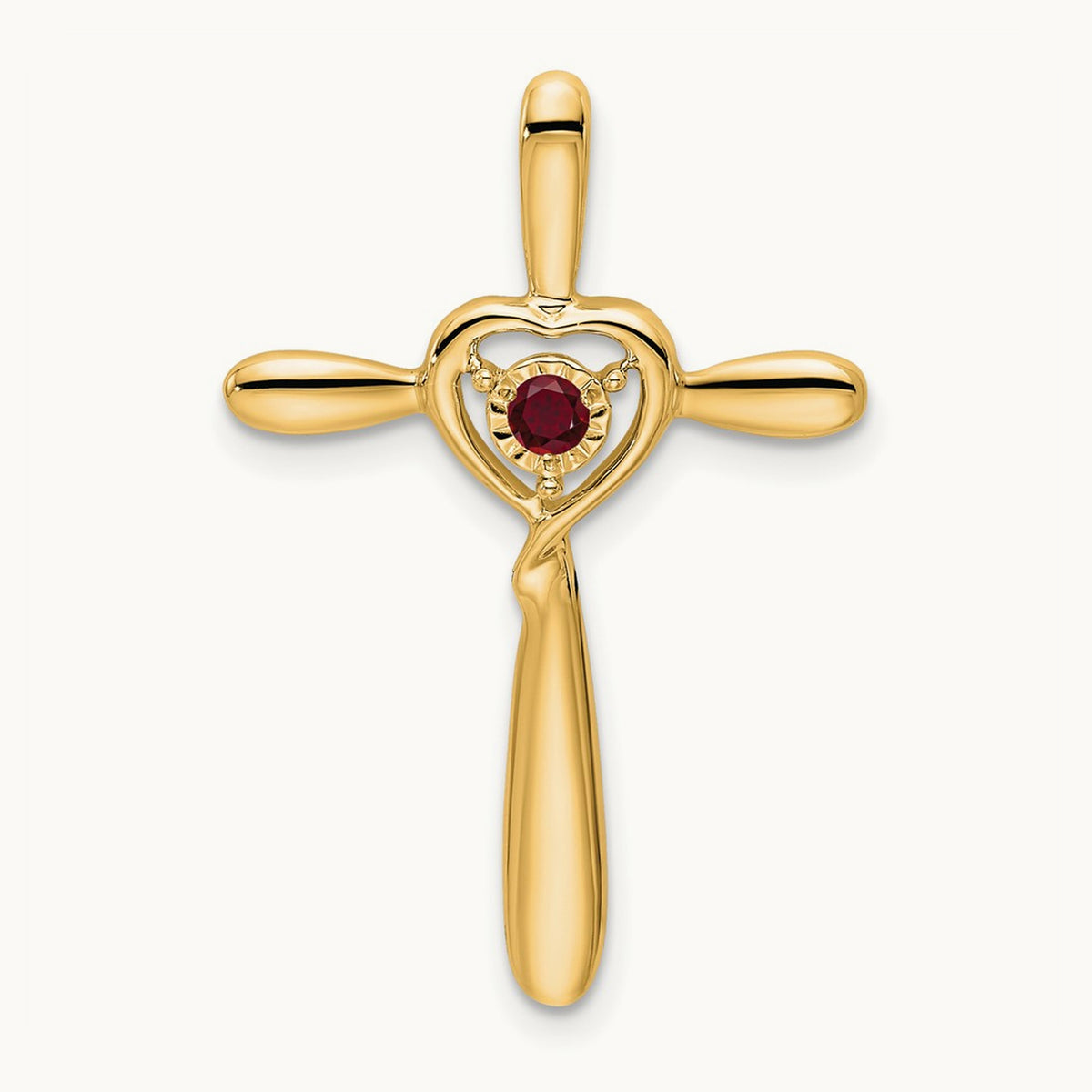 Created Ruby Cross w/Heart Chain Slide, 14K
