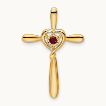 Created Ruby Cross w/Heart Chain Slide, 14K