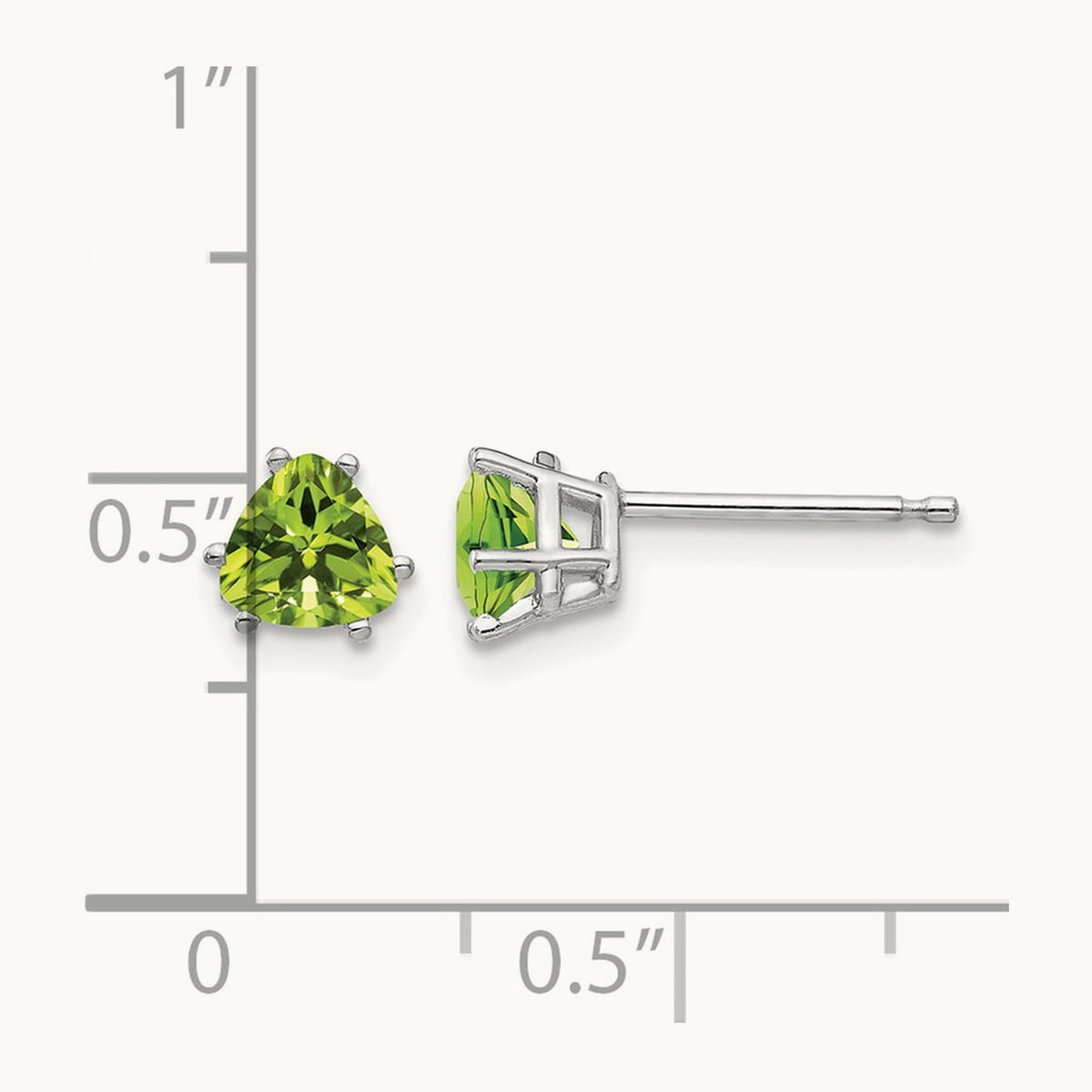 Peridot Trillion Stud Earrings, 14K White Gold