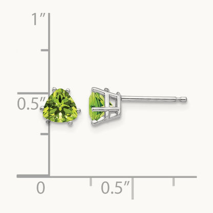 Peridot Trillion Stud Earrings, 14K White Gold