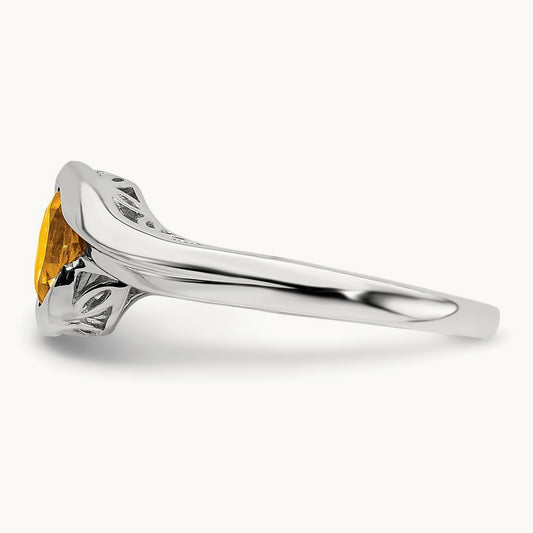 Citrine Bypass Ring, 14K White Gold
