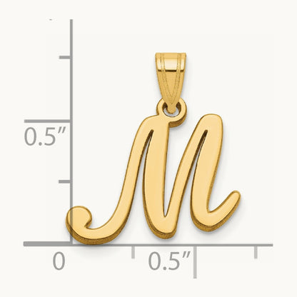 Script Letter M Initial Pendant, 14K Yellow Gold