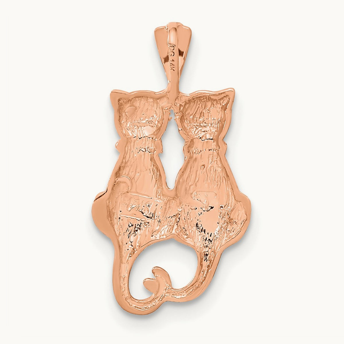 Polished and Textured Sitting Cats Pendant, 14K Rose Gold
