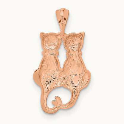 Polished and Textured Sitting Cats Pendant, 14K Rose Gold