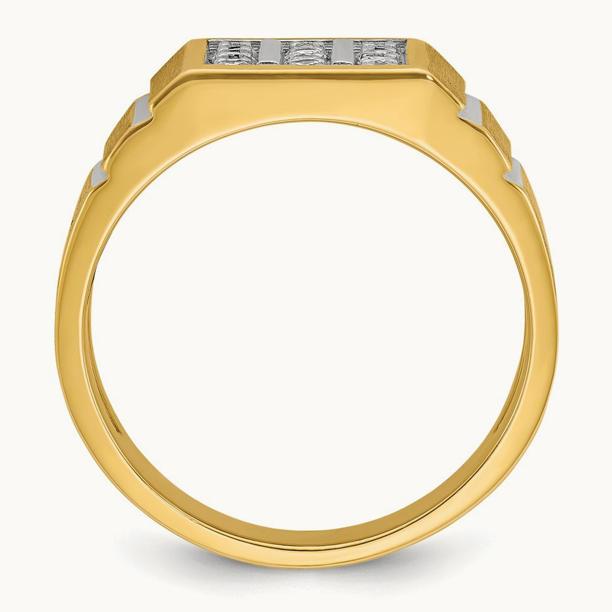 w/ White RH IBGoodman Men's Satin & Grooved 3-Row Diamond Ring, 14K