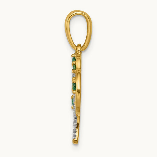 Created Emerald and Diamond Polished Tree Pendant, 14K