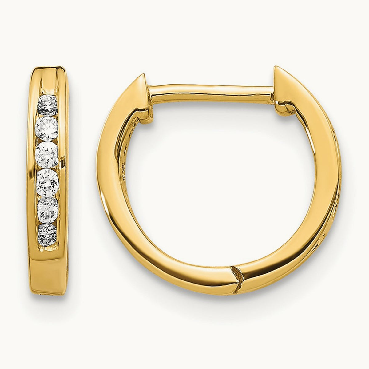 Polished Diamond Hinged Hoop Earrings — 14K Yellow Gold