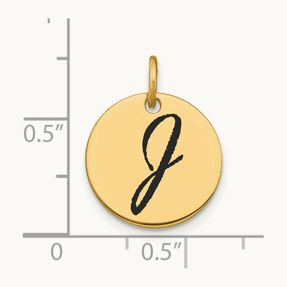 Polished Black Enamel Initial Disk Charm — 14K Yellow Gold, J