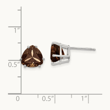 Trillion Smoky Quartz Earrings, 8mm, 14K White Gold