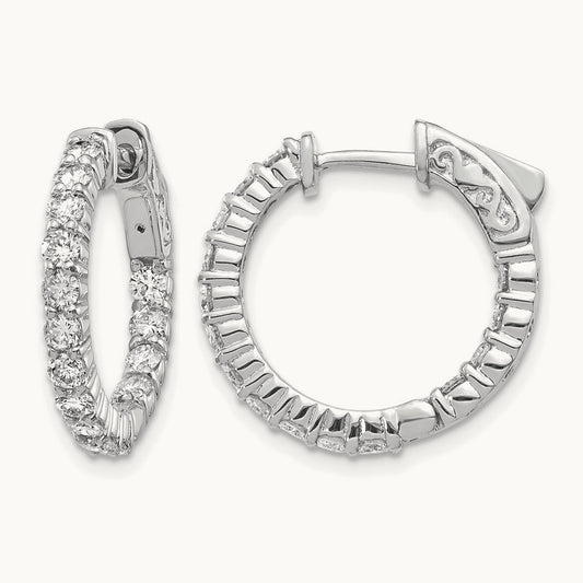 Diamond Round Hoop w/Safety Clasp Earrings, 14K White Gold