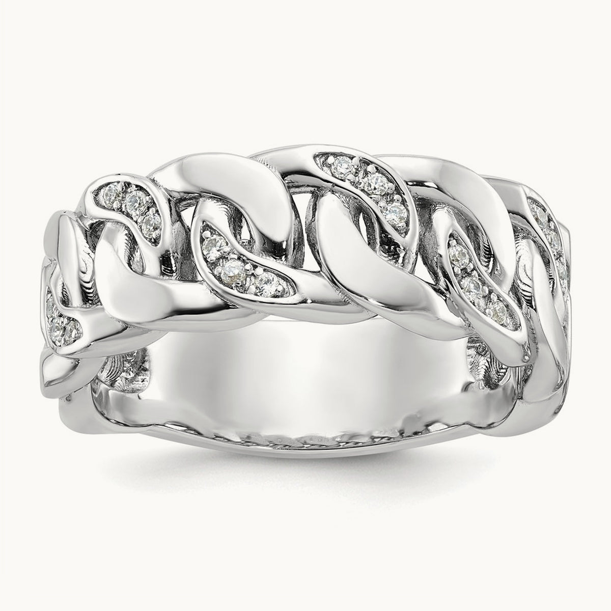 Men's Cuban Link Design Diamond Complete Ring — 14K White Gold