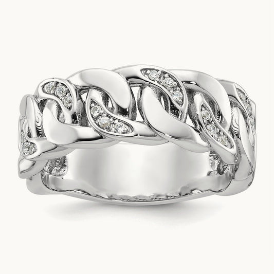 Men's Cuban Link Design Diamond Complete Ring — 14K White Gold