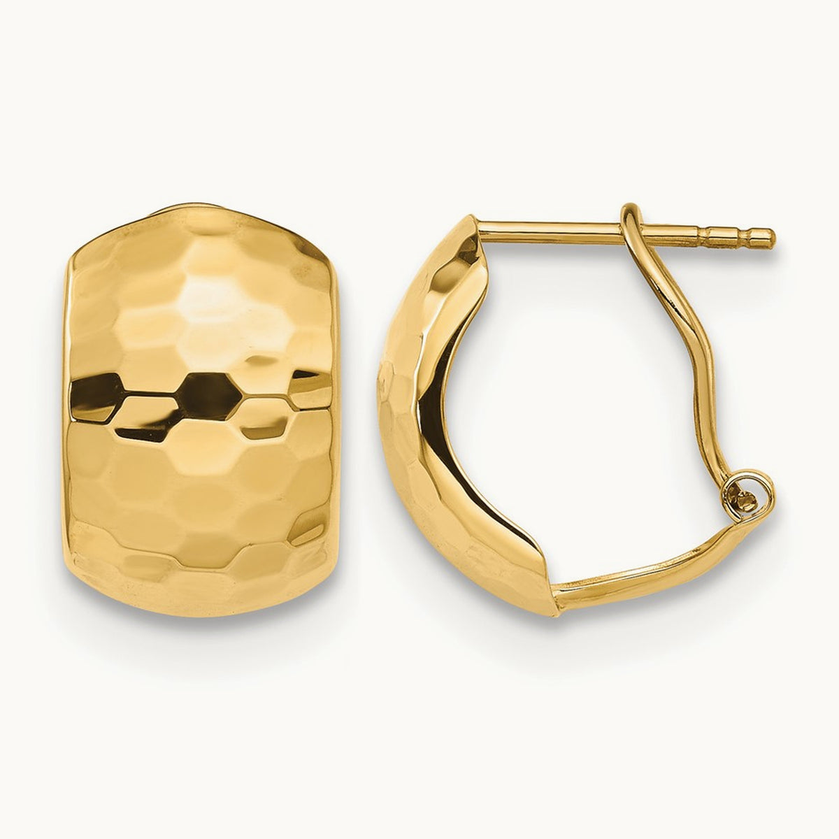 Polished Hammered Omega Back Earrings, 14K — Leslie's