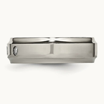 Polished 1/5ct. tw. Diamond Ridged Edge Band, 7mm, Titanium