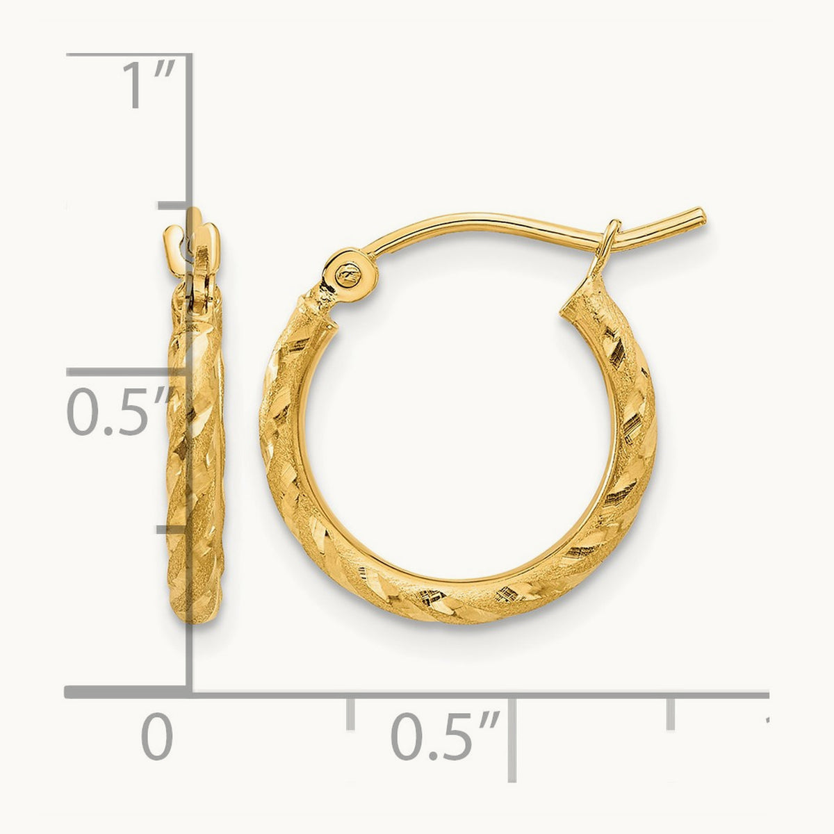 Polished and Satin Diamond-cut Hoop Earrings — 14K Yellow Gold