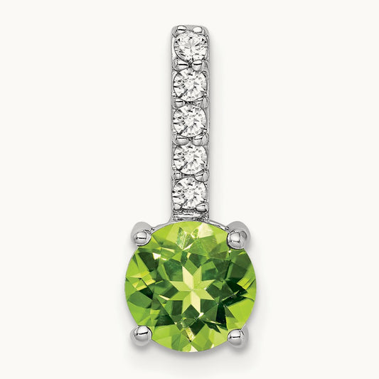 Round Peridot and Diamond Pendant, 14K White Gold