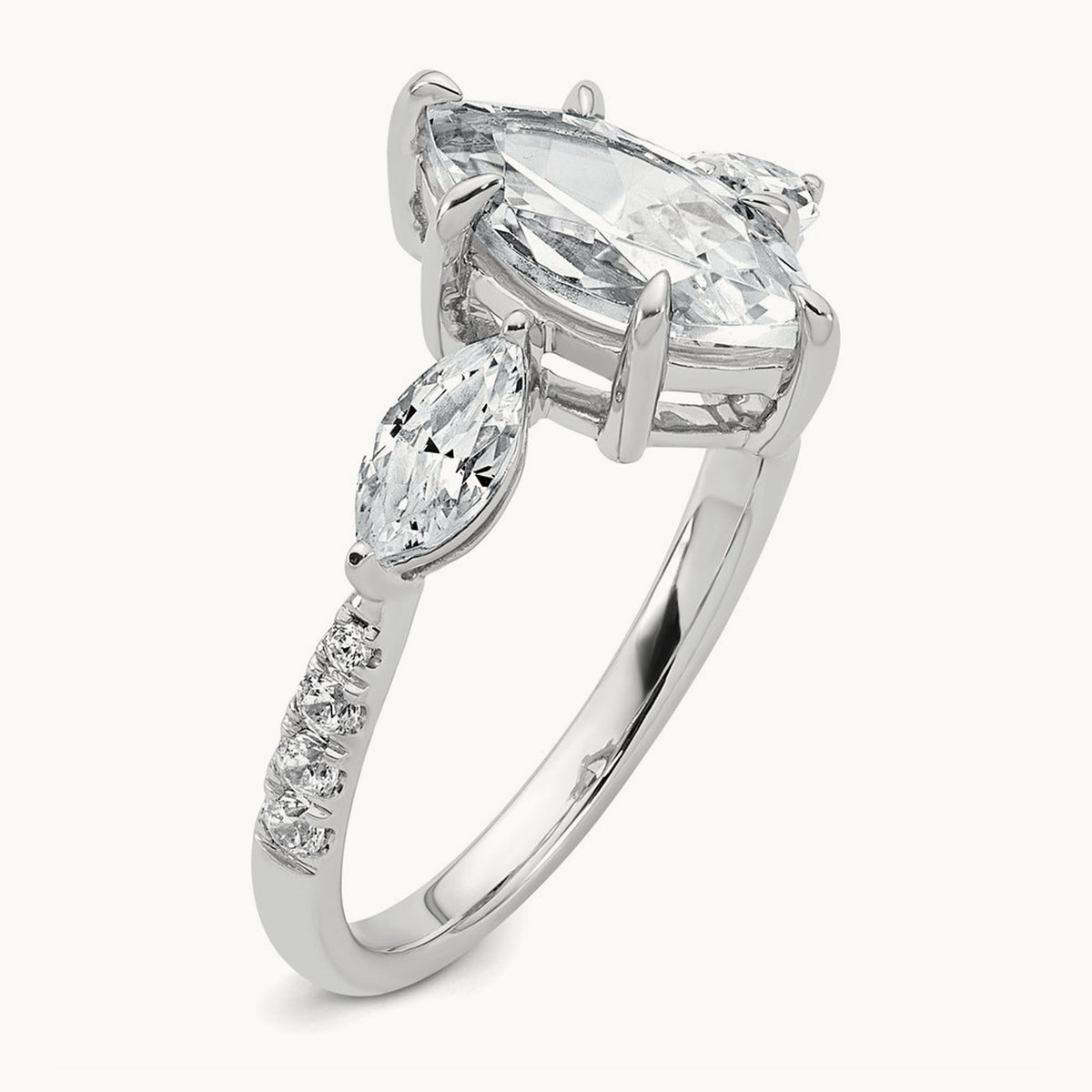 Marquise 3 Stone Engagement Ring, 1.50-2.00 ct tw Lab-Grown Diamond — 2 1/6 ct, 14K White Gold