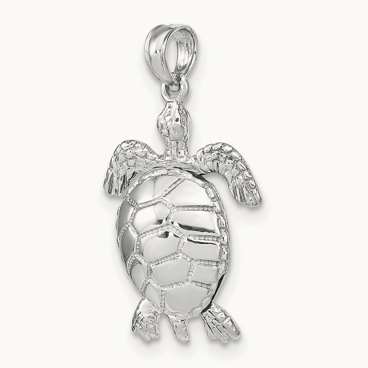 3-D Moveable Sea Turtle Charm, 14K White Gold