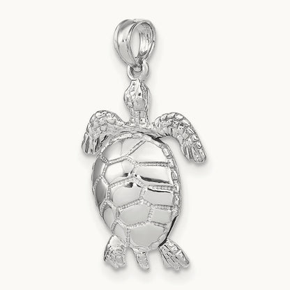 3-D Moveable Sea Turtle Charm, 14K White Gold