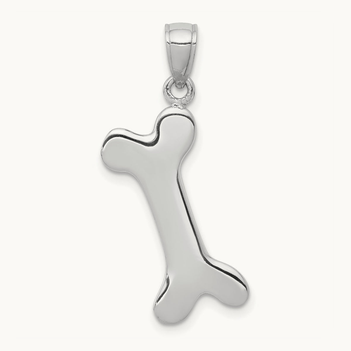 Solid Polished Dog Bone Charm — 14K White Gold
