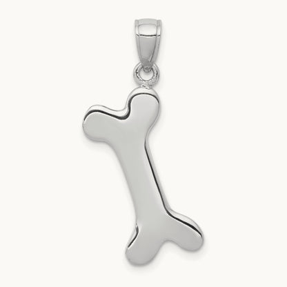 Solid Polished Dog Bone Charm — 14K White Gold