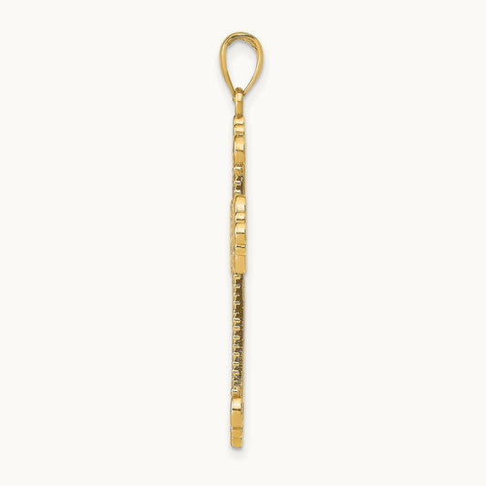 Polished Large Rope Frame Filigree Cross Pendant — 14K Yellow Gold