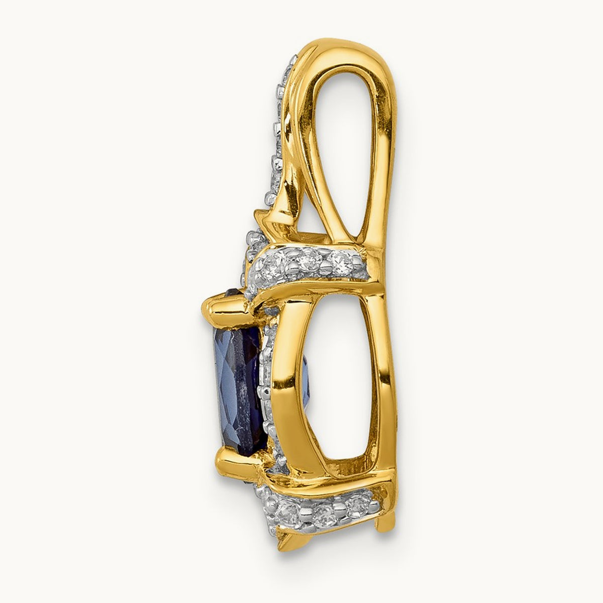 Diamond and Sapphire Fancy Oval Pendant — 14K Yellow Gold