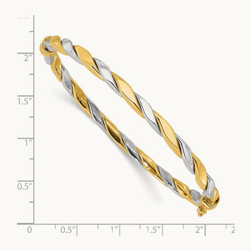 Polished and Twisted Hinged Bangle Bracelet, 14K Two-tone