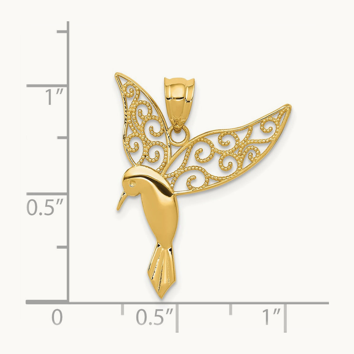 Polished Hummingbird Pendant, 14K