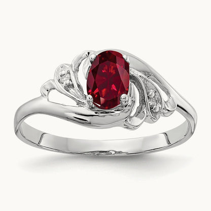 6x4mm Oval Created Ruby AA Diamond ring, 14K White Gold