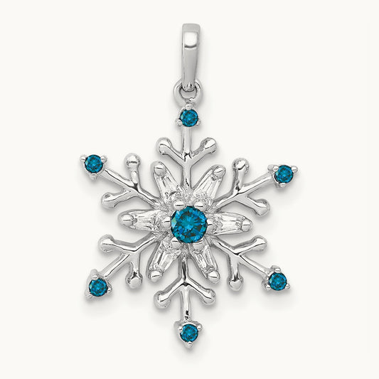 Blue and White Diamond Snowflake Pendant — 17.6mm