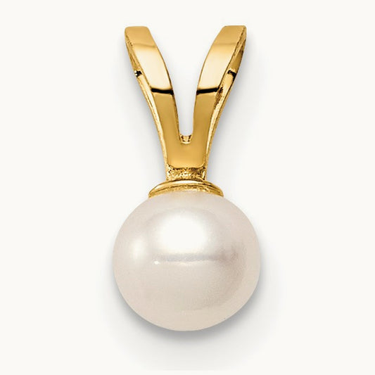 Madi K 4- White Near Round Freshwater Cultured Pearl Pendant, 14K