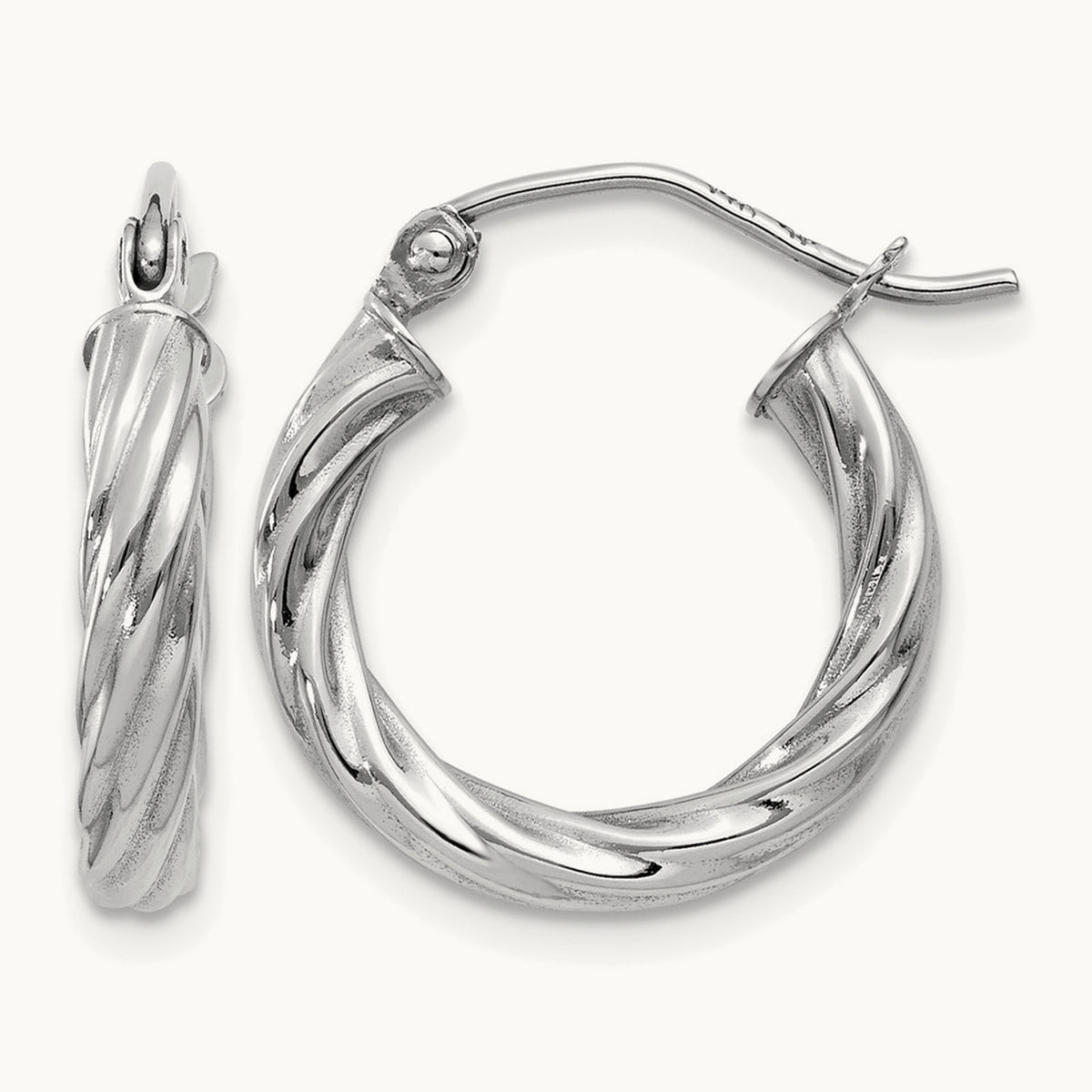 Rope Twist Hoop Earrings — 14K White Gold, 10mm, 3.25mm