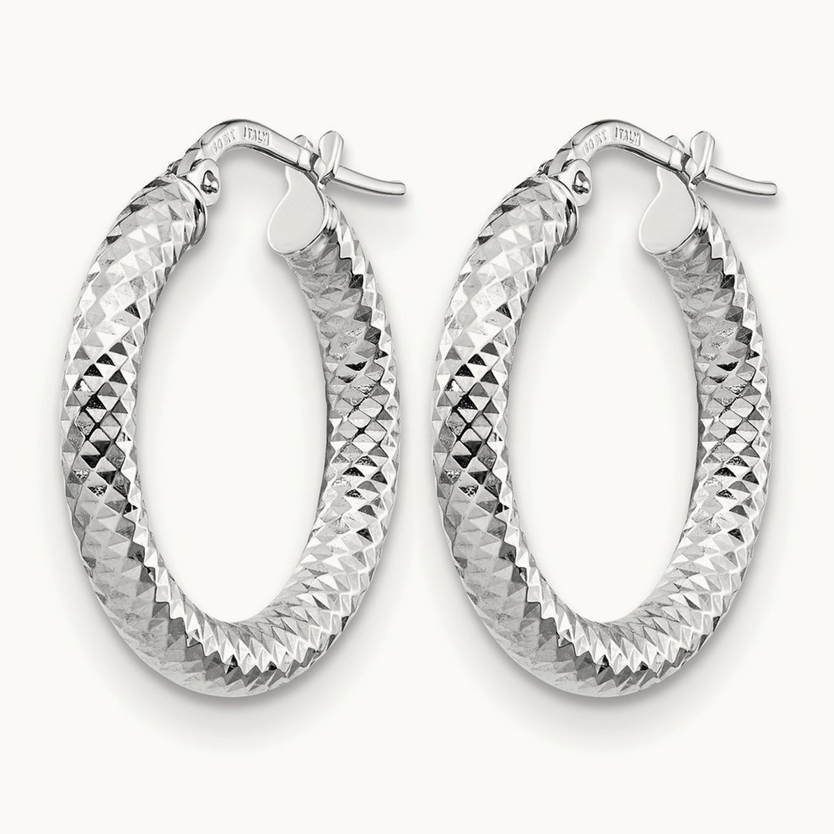3x20 Diamond-cut Round Hoop Earrings — 14K Two-Tone Gold