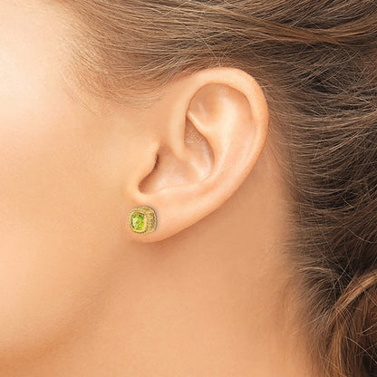 Cushion Peridot Earrings — 14K Yellow Gold